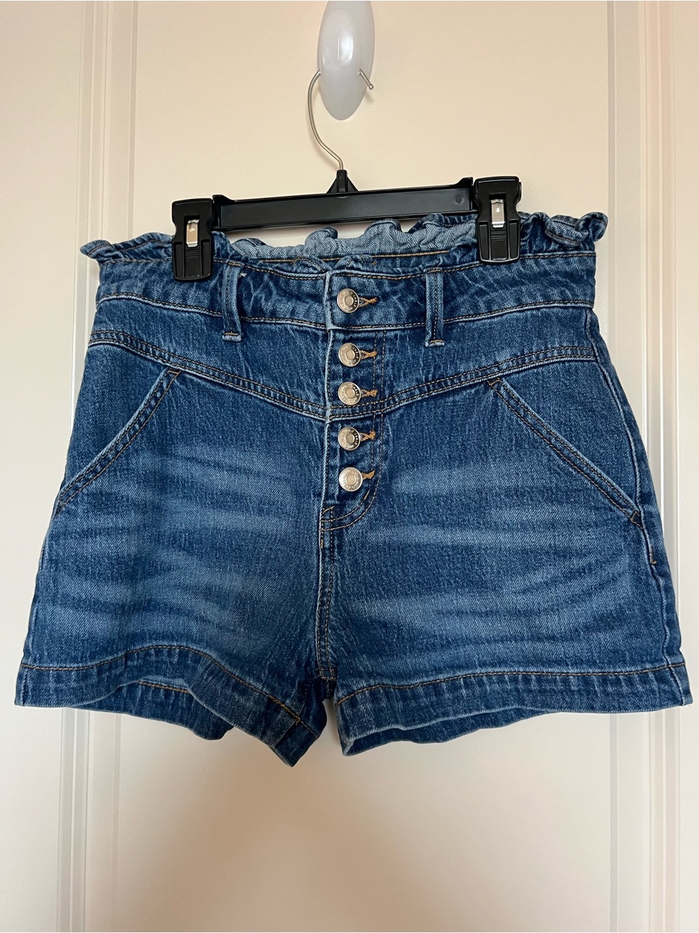 Boutique Dark Wash Button-Front Denim Shorts - Sleek Medium Length